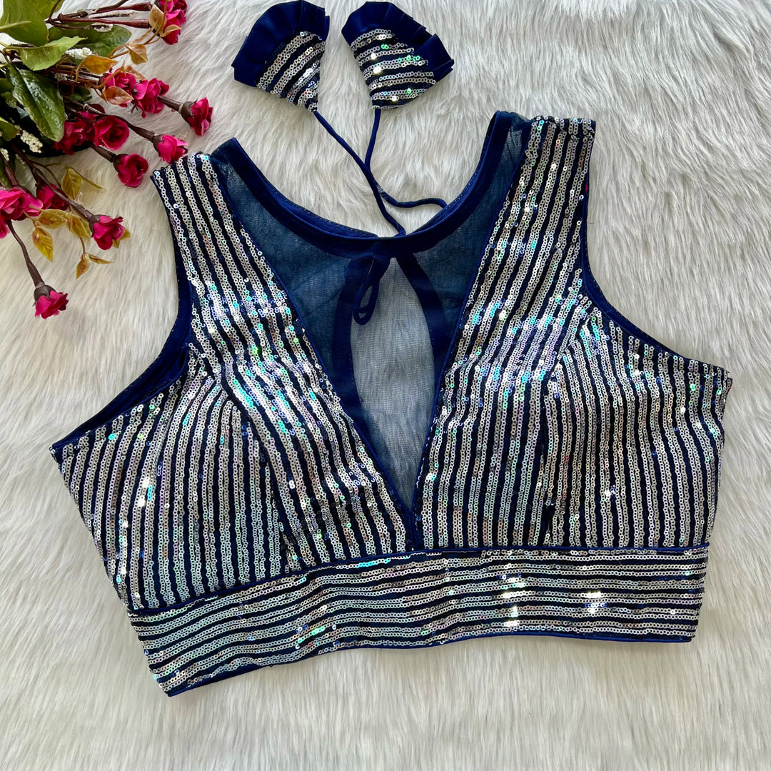 Rainbow Sequence Partywear Deep Neck Blouse