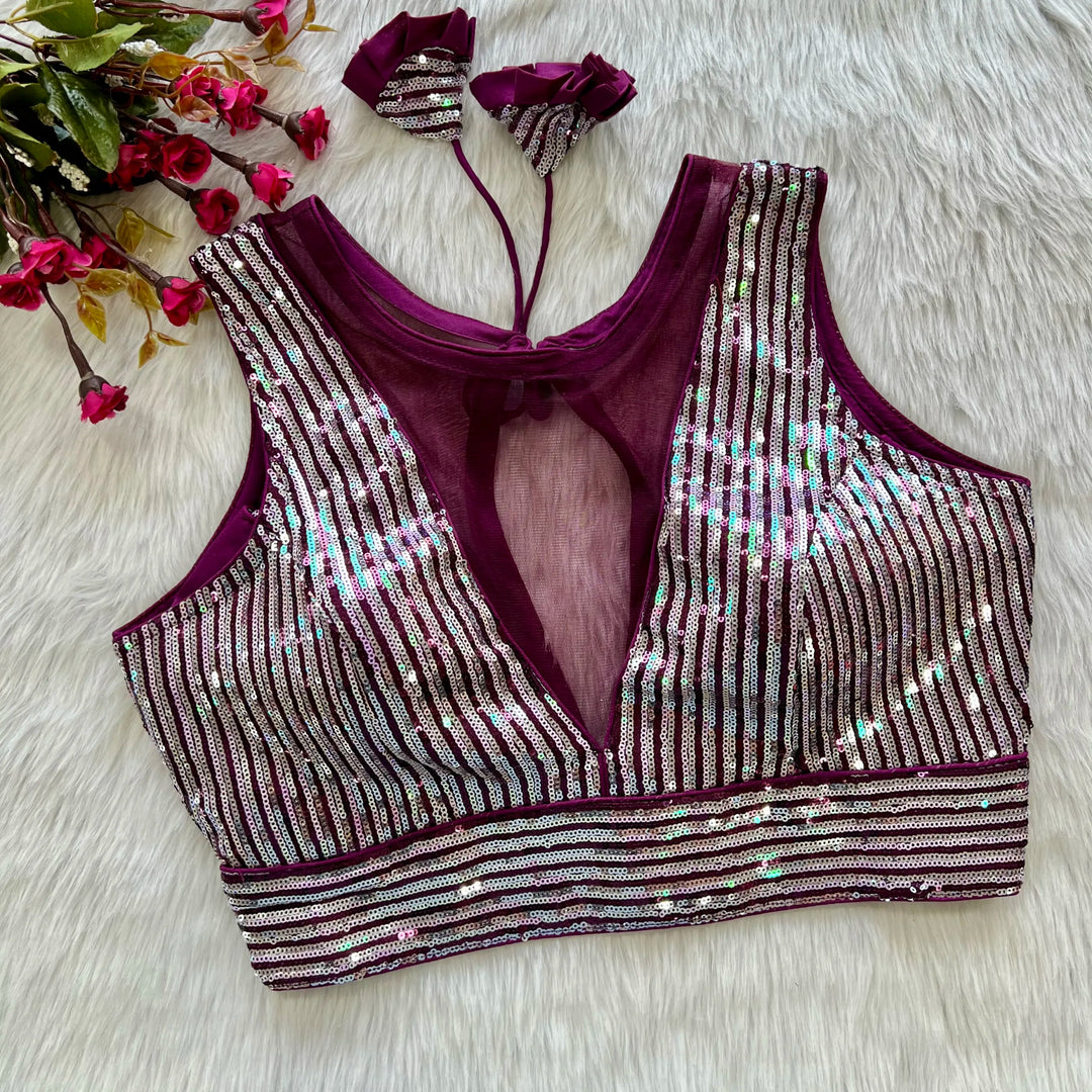 Rainbow Sequence Partywear Deep Neck Blouse