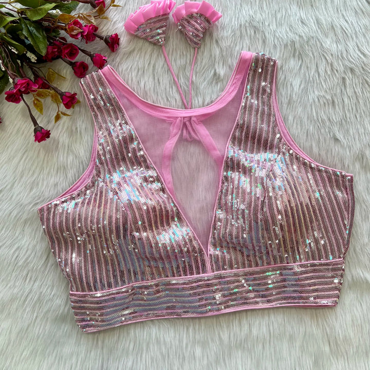 Rainbow Sequence Partywear Deep Neck Blouse