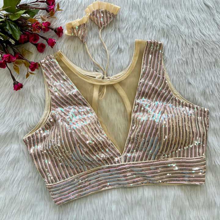 Rainbow Sequence Partywear Deep Neck Blouse