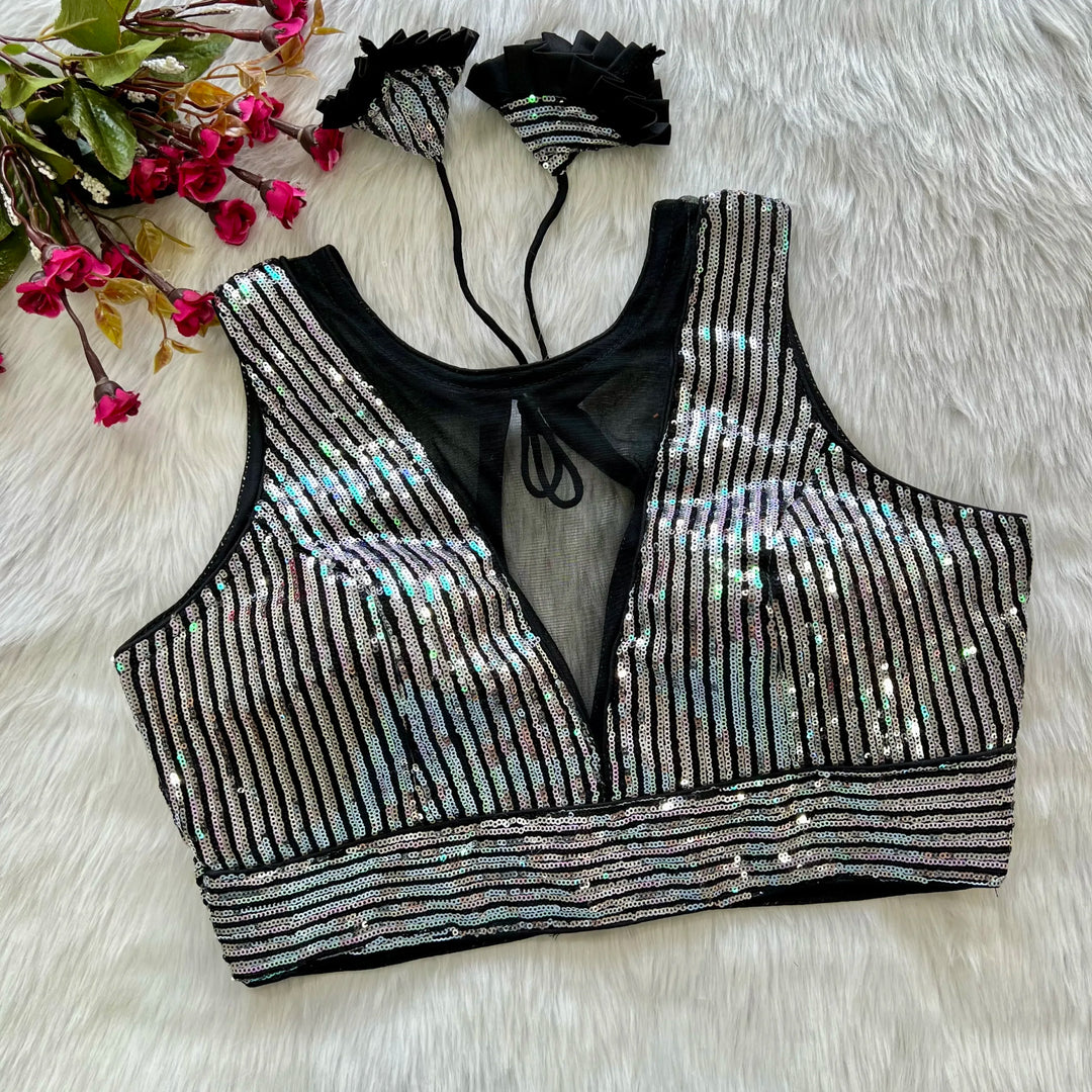 Rainbow Sequence Partywear Deep Neck Blouse