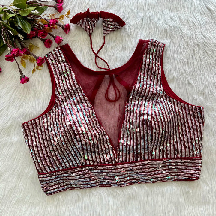 Rainbow Sequence Partywear Deep Neck Blouse