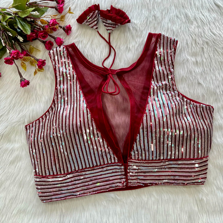 Rainbow Sequence Partywear Deep Neck Blouse