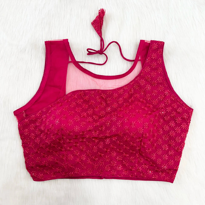 PARTY WEAR CHIKAN WORK NET BLOUSE