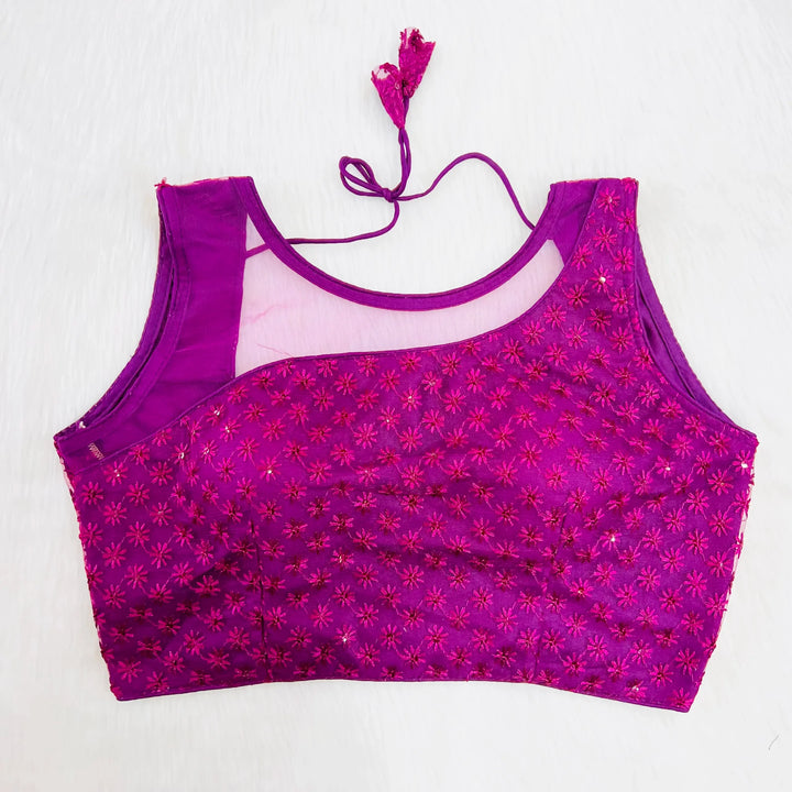 PARTY WEAR CHIKAN WORK NET BLOUSE