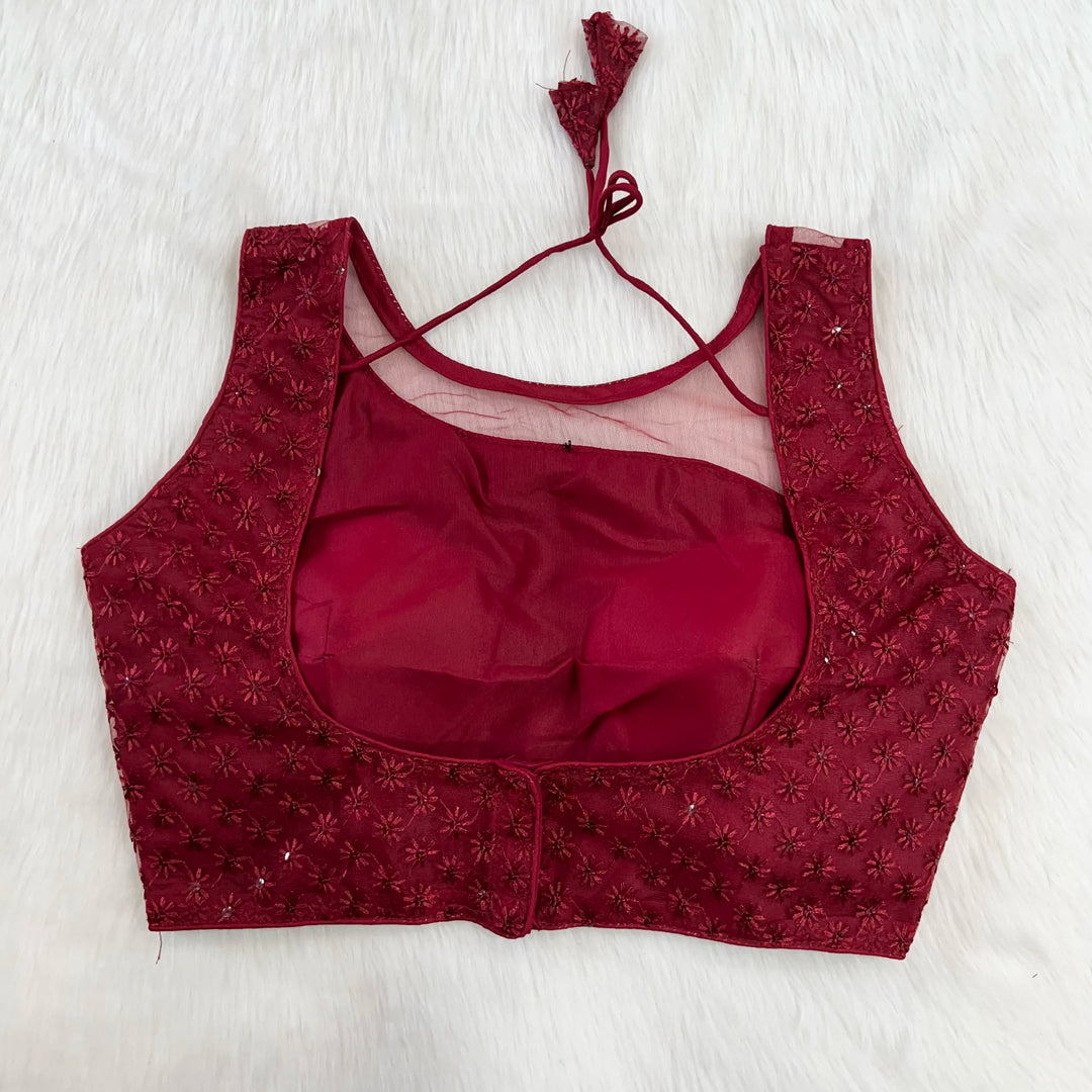 PARTY WEAR CHIKAN WORK NET BLOUSE