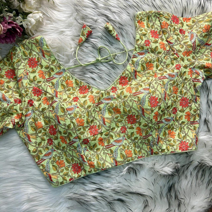 CHIKANKARI WORK WITH KALAMKAARI PRINT LONG SLEEVES BLOUSE
