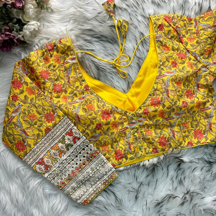 CHIKANKARI WORK WITH KALAMKAARI PRINT LONG SLEEVES BLOUSE