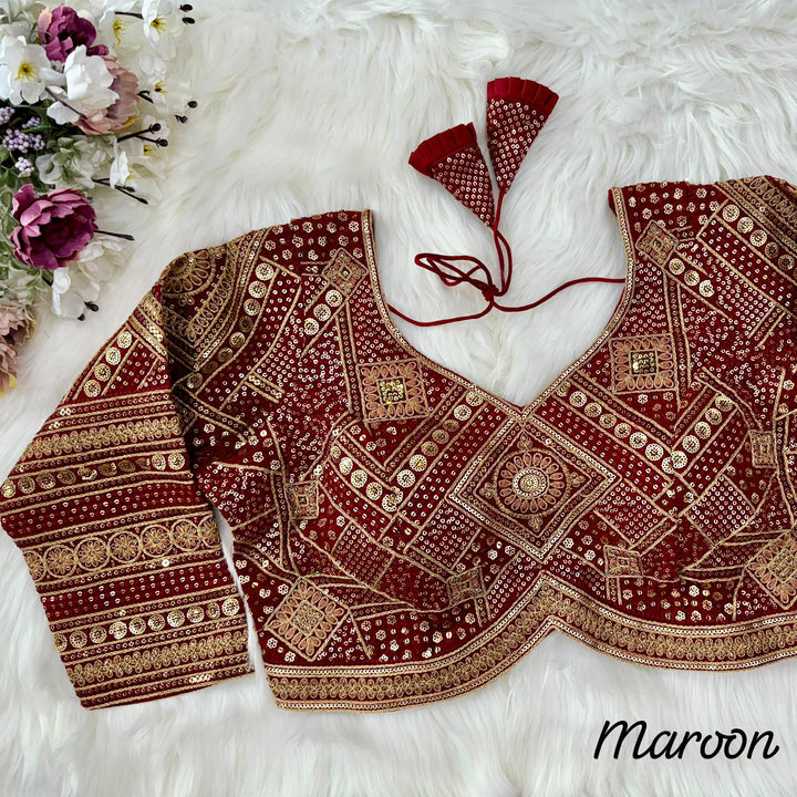 BEAUTIFUL HEAVY LONG SLEEVES APPLE-CUT BRIDAL BLOUSE