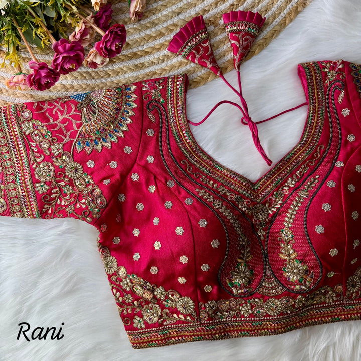 NEW BEAUTIFUL 3D PEACOCK HEAVY EMBROIDERY WORK BRIDAL BLOUSE