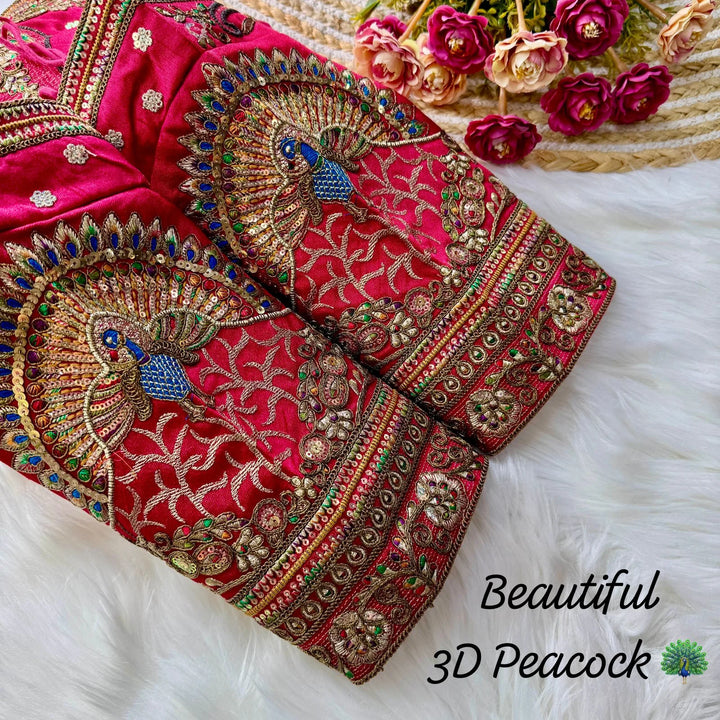 NEW BEAUTIFUL 3D PEACOCK HEAVY EMBROIDERY WORK BRIDAL BLOUSE