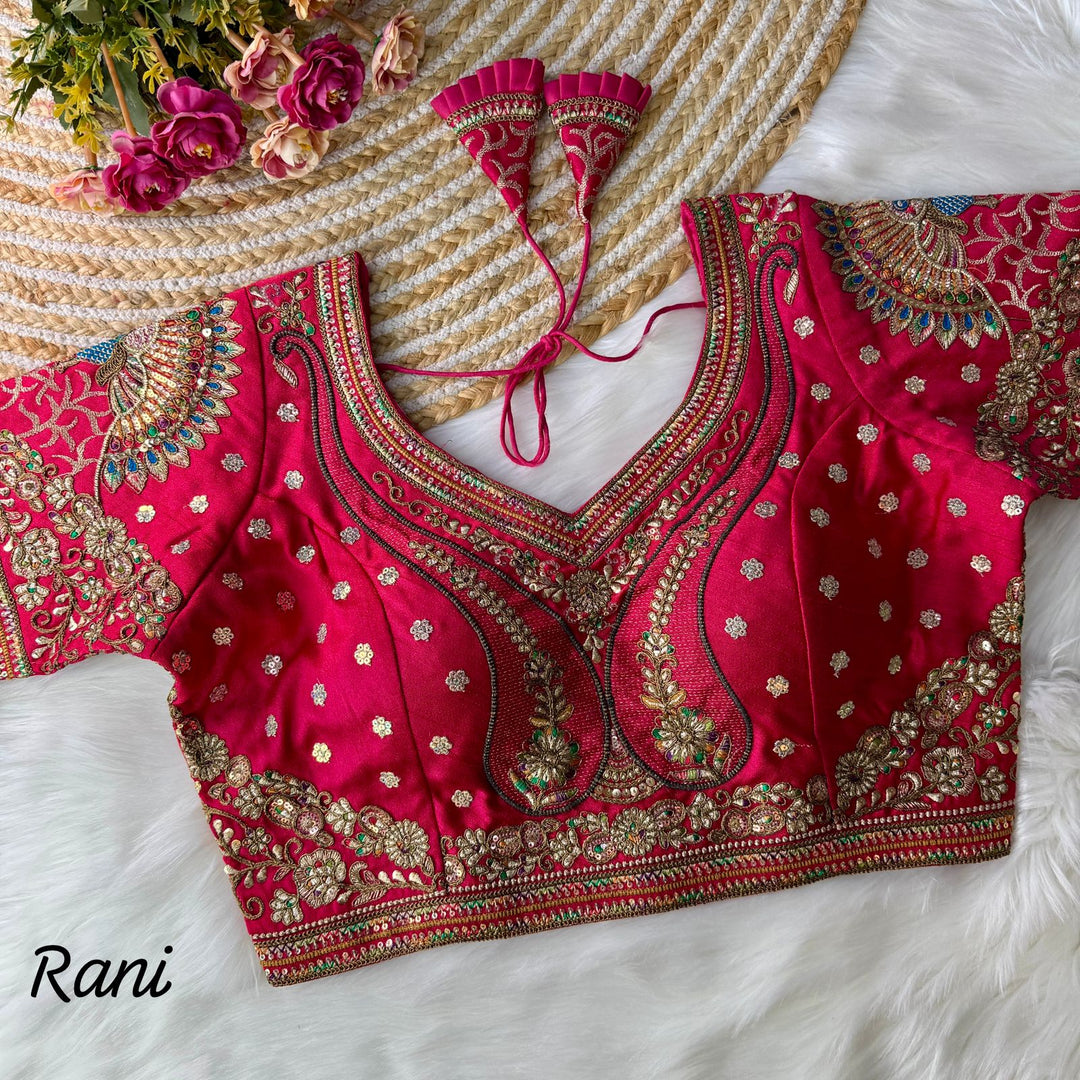 NEW BEAUTIFUL 3D PEACOCK HEAVY EMBROIDERY WORK BRIDAL BLOUSE