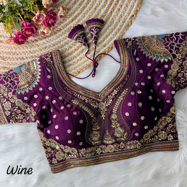 NEW BEAUTIFUL 3D PEACOCK HEAVY EMBROIDERY WORK BRIDAL BLOUSE