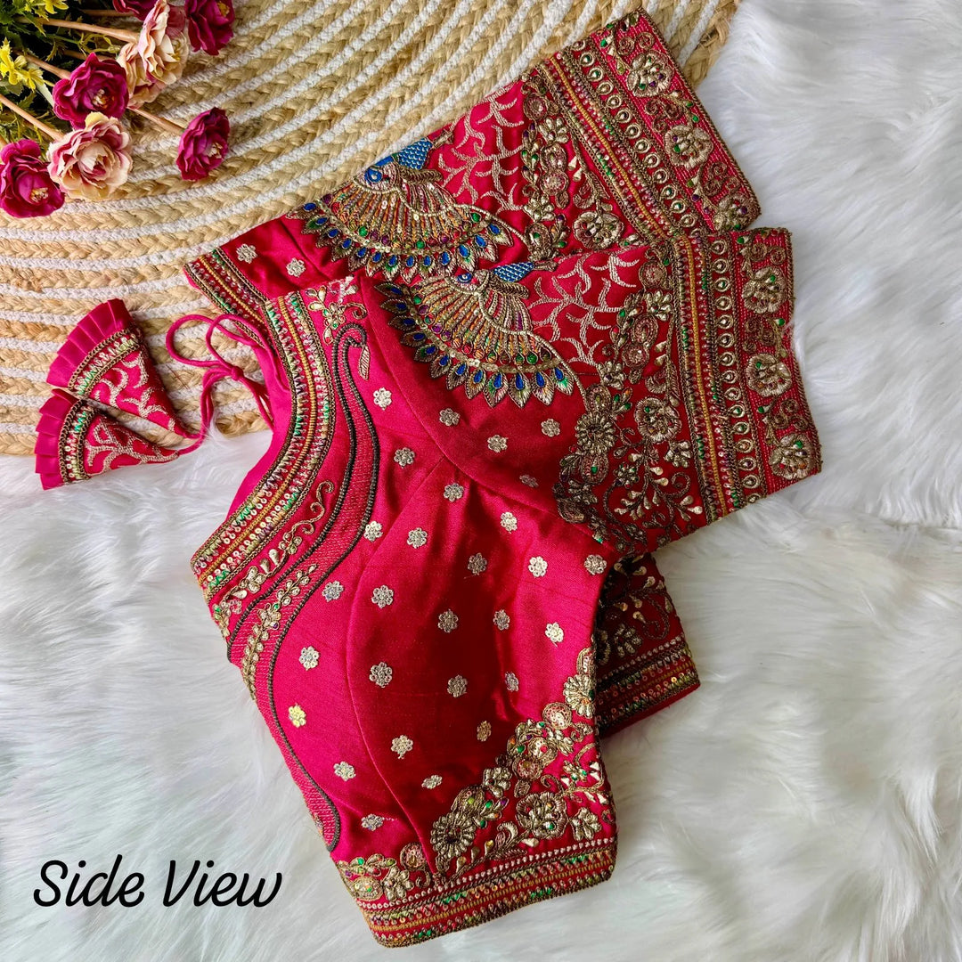 NEW BEAUTIFUL 3D PEACOCK HEAVY EMBROIDERY WORK BRIDAL BLOUSE