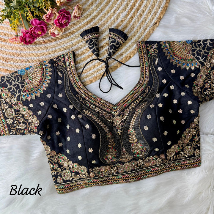 NEW BEAUTIFUL 3D PEACOCK HEAVY EMBROIDERY WORK BRIDAL BLOUSE