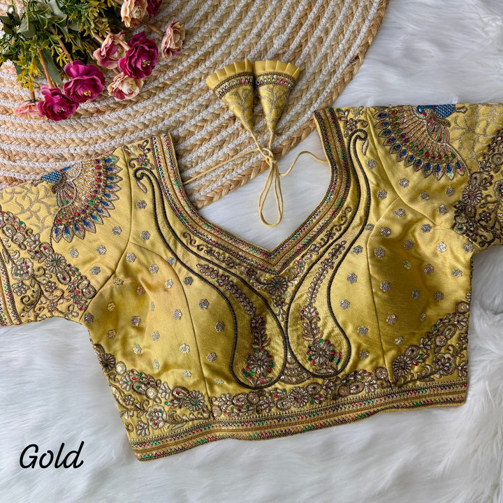 NEW BEAUTIFUL 3D PEACOCK HEAVY EMBROIDERY WORK BRIDAL BLOUSE