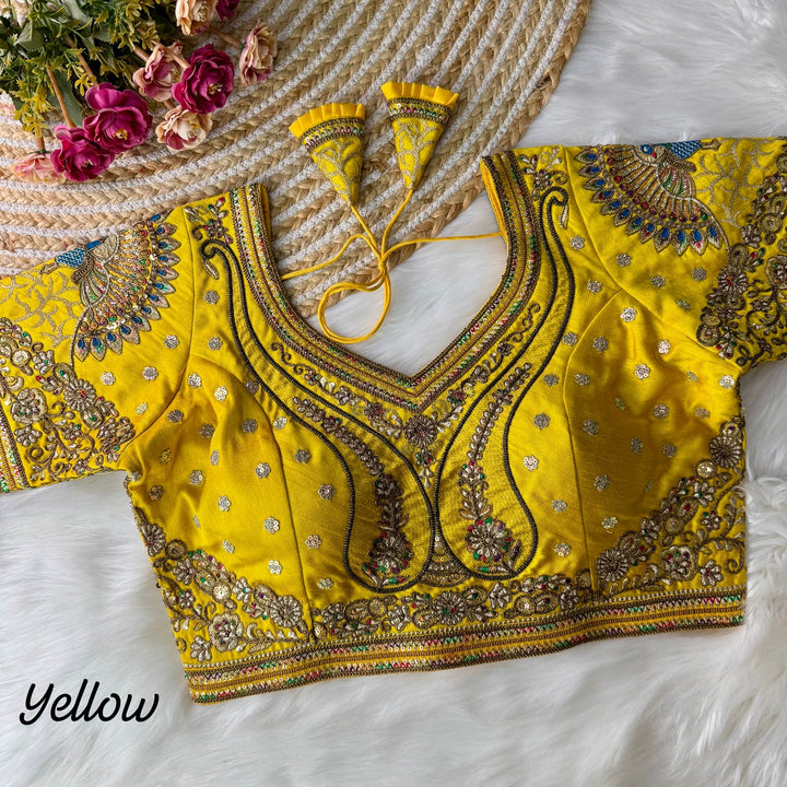 NEW BEAUTIFUL 3D PEACOCK HEAVY EMBROIDERY WORK BRIDAL BLOUSE