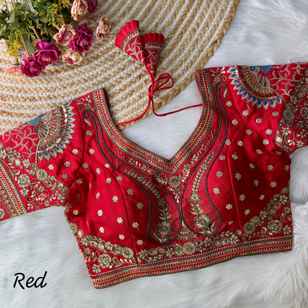 NEW BEAUTIFUL 3D PEACOCK HEAVY EMBROIDERY WORK BRIDAL BLOUSE