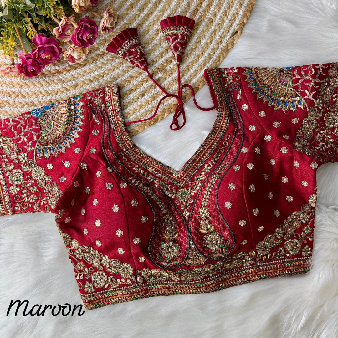 NEW BEAUTIFUL 3D PEACOCK HEAVY EMBROIDERY WORK BRIDAL BLOUSE