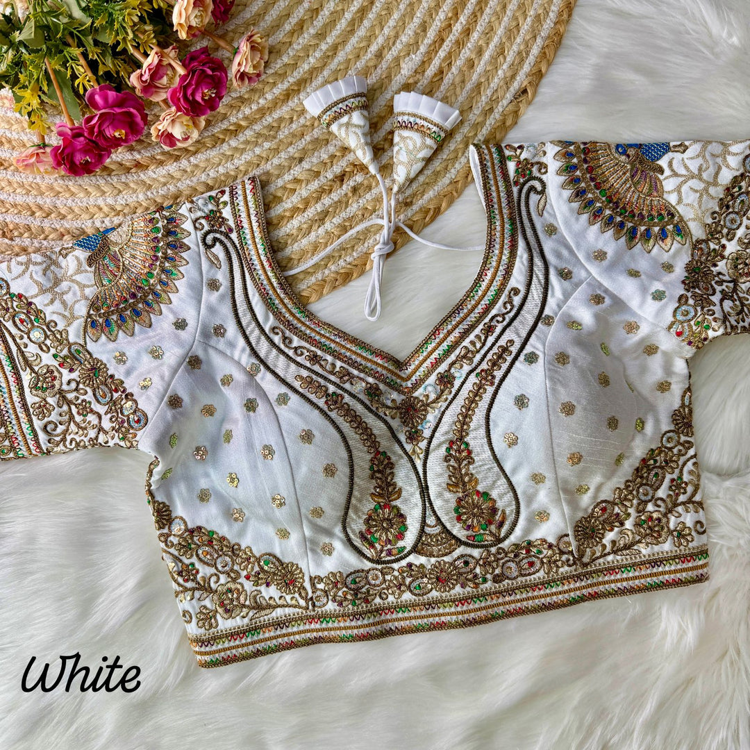 NEW BEAUTIFUL 3D PEACOCK HEAVY EMBROIDERY WORK BRIDAL BLOUSE
