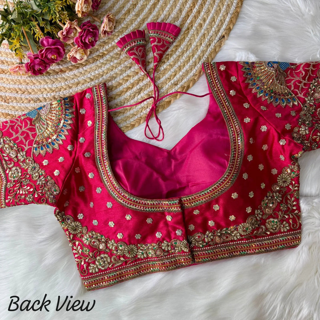 NEW BEAUTIFUL 3D PEACOCK HEAVY EMBROIDERY WORK BRIDAL BLOUSE