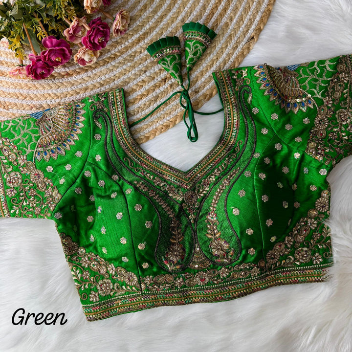 NEW BEAUTIFUL 3D PEACOCK HEAVY EMBROIDERY WORK BRIDAL BLOUSE