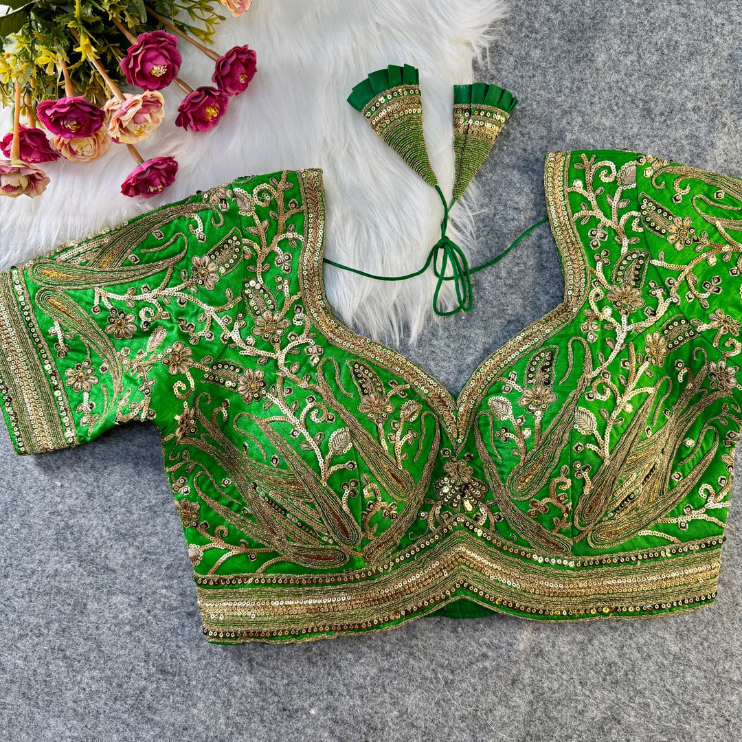 BEAUTIFUL HEAVY LONG STITCH APPLE-CUT CODDING WORK BRIDAL BLOUSE