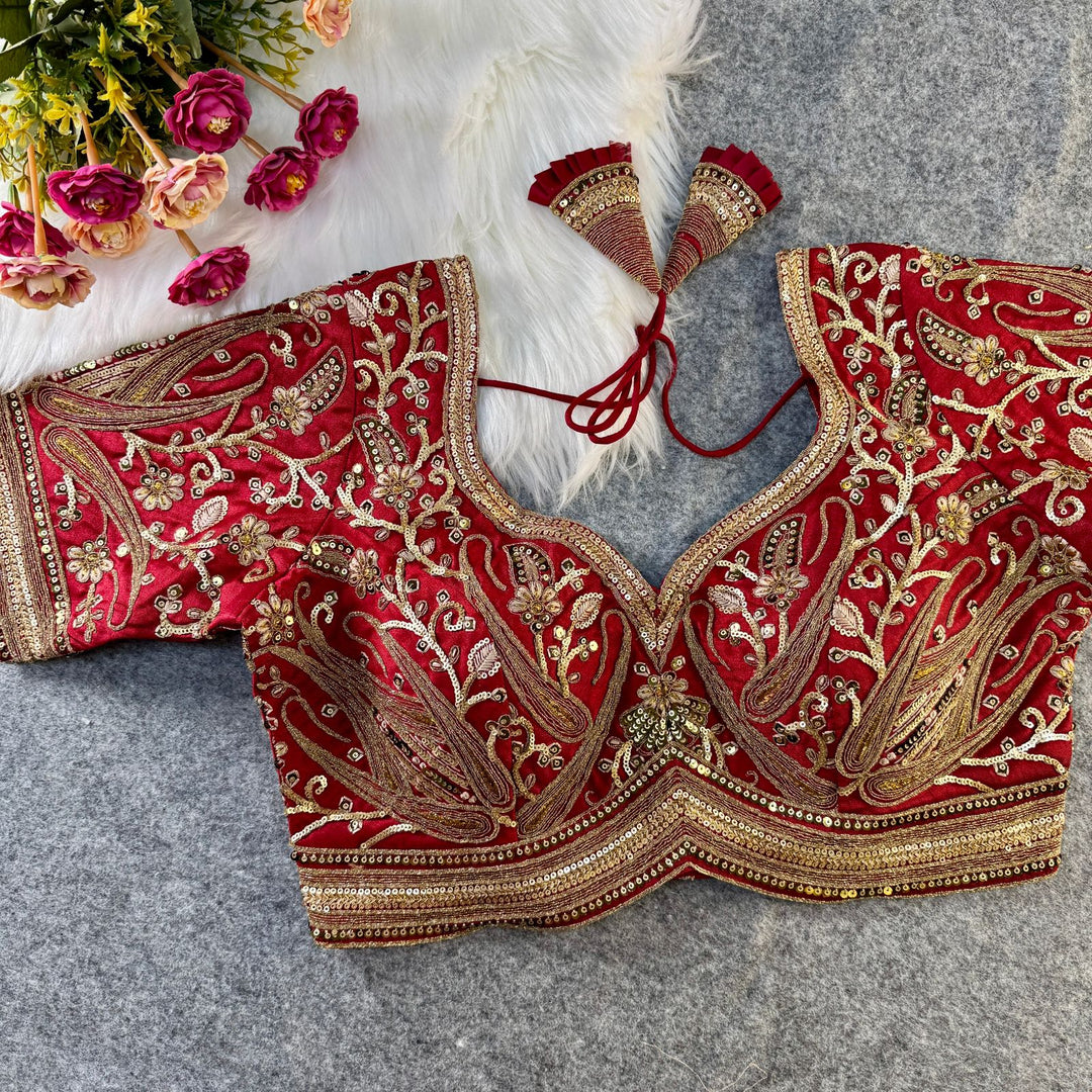 BEAUTIFUL HEAVY LONG STITCH APPLE-CUT CODDING WORK BRIDAL BLOUSE