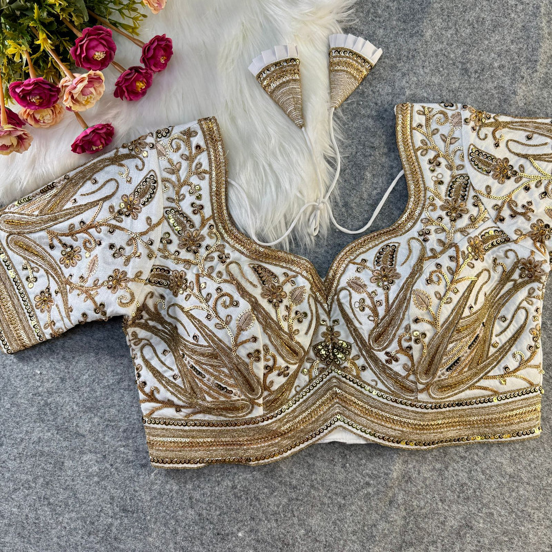 BEAUTIFUL HEAVY LONG STITCH APPLE-CUT CODDING WORK BRIDAL BLOUSE