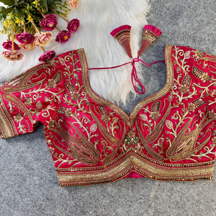 BEAUTIFUL HEAVY LONG STITCH APPLE-CUT CODDING WORK BRIDAL BLOUSE