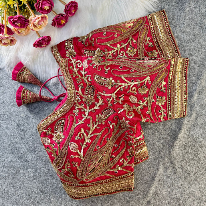 BEAUTIFUL HEAVY LONG STITCH APPLE-CUT CODDING WORK BRIDAL BLOUSE