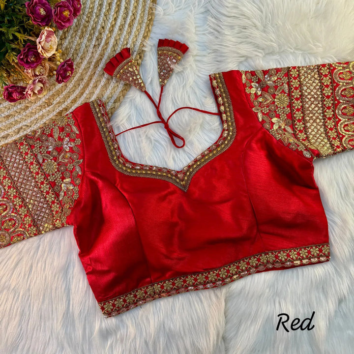 BEAUTIFUL HEAVY SLEEVES CODDING+THREAD WORK BRIDAL BLOUSE