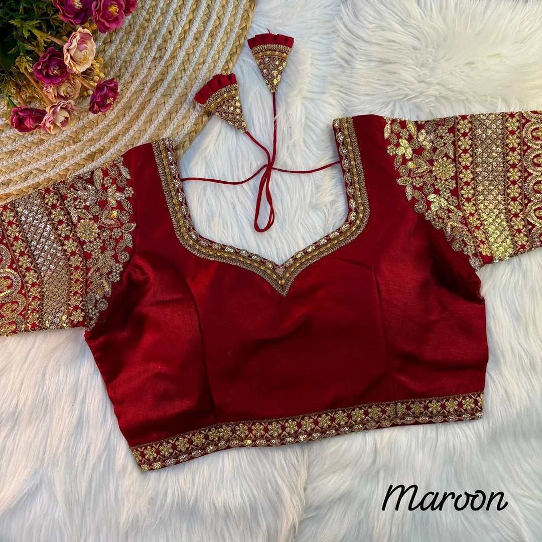 BEAUTIFUL HEAVY SLEEVES CODDING+THREAD WORK BRIDAL BLOUSE