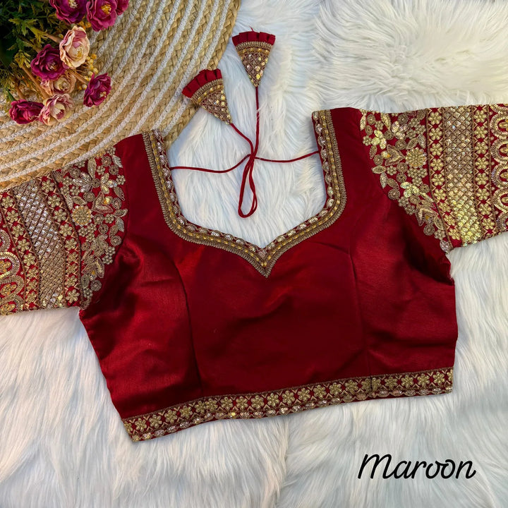 BEAUTIFUL HEAVY SLEEVES CODDING+THREAD WORK BRIDAL BLOUSE
