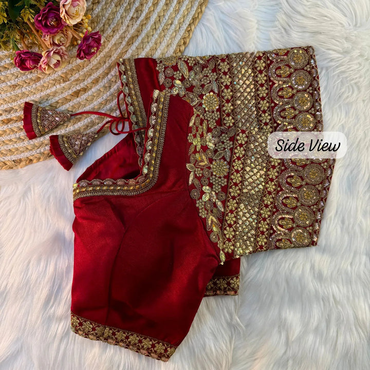 BEAUTIFUL HEAVY SLEEVES CODDING+THREAD WORK BRIDAL BLOUSE