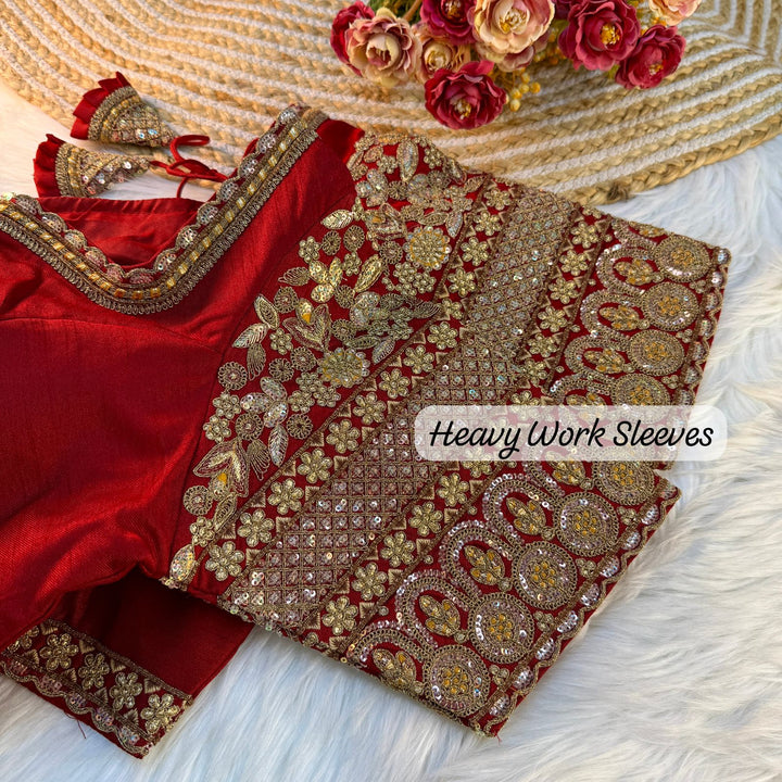 BEAUTIFUL HEAVY SLEEVES CODDING+THREAD WORK BRIDAL BLOUSE