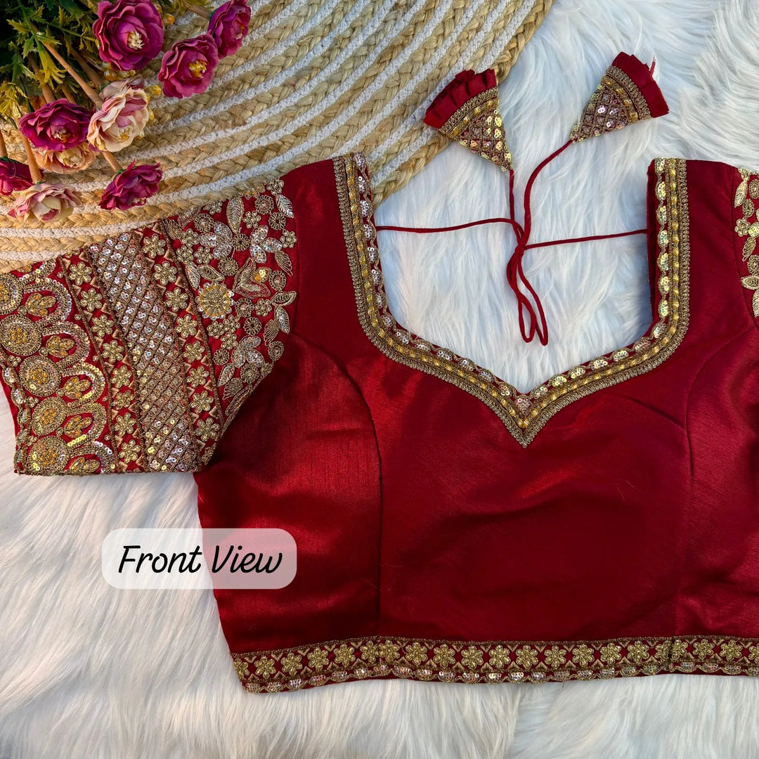 BEAUTIFUL HEAVY SLEEVES CODDING+THREAD WORK BRIDAL BLOUSE
