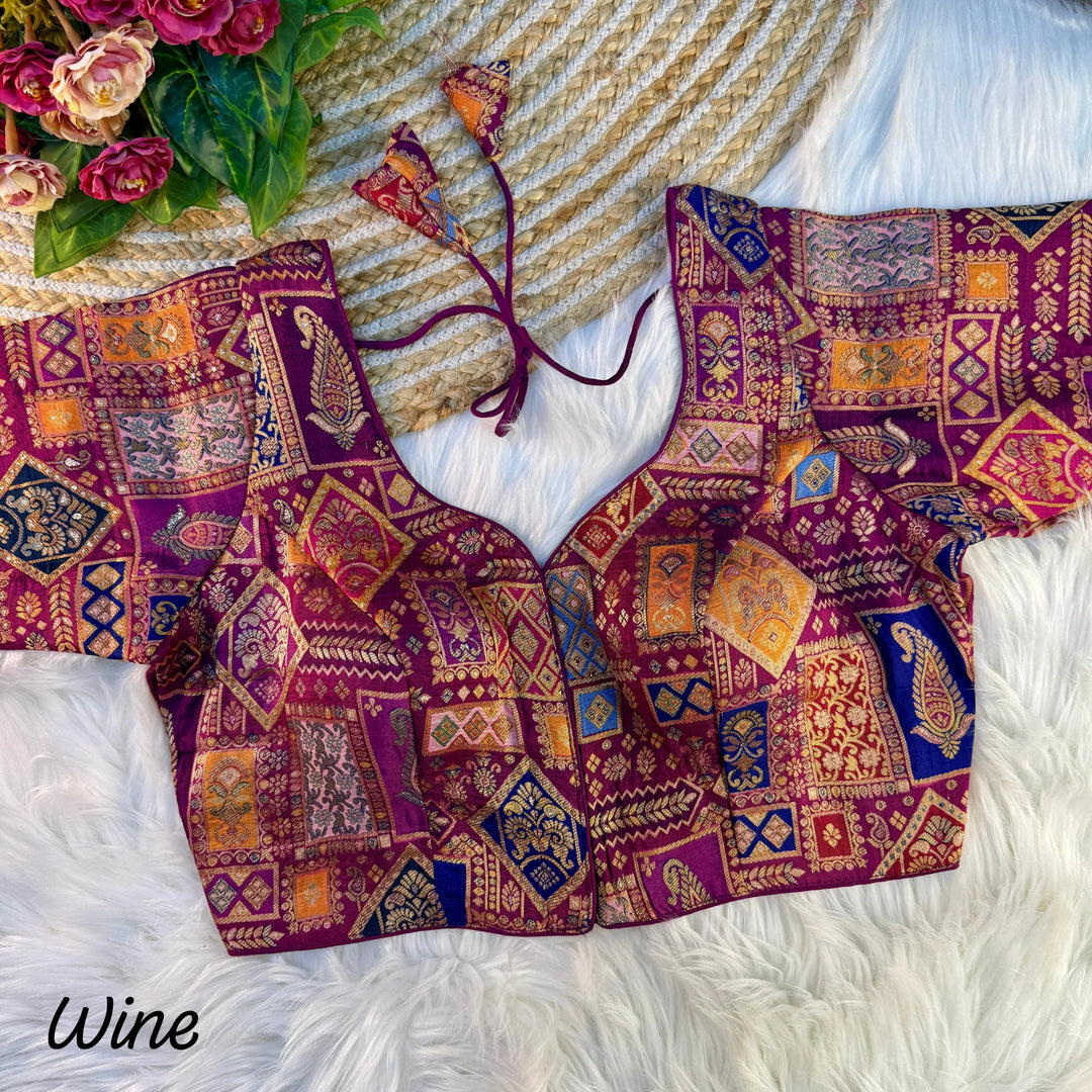 NEW PURE VISCOSE JACQUARD WITH POSITION PRINT WORK VINTAGE BLOUSE