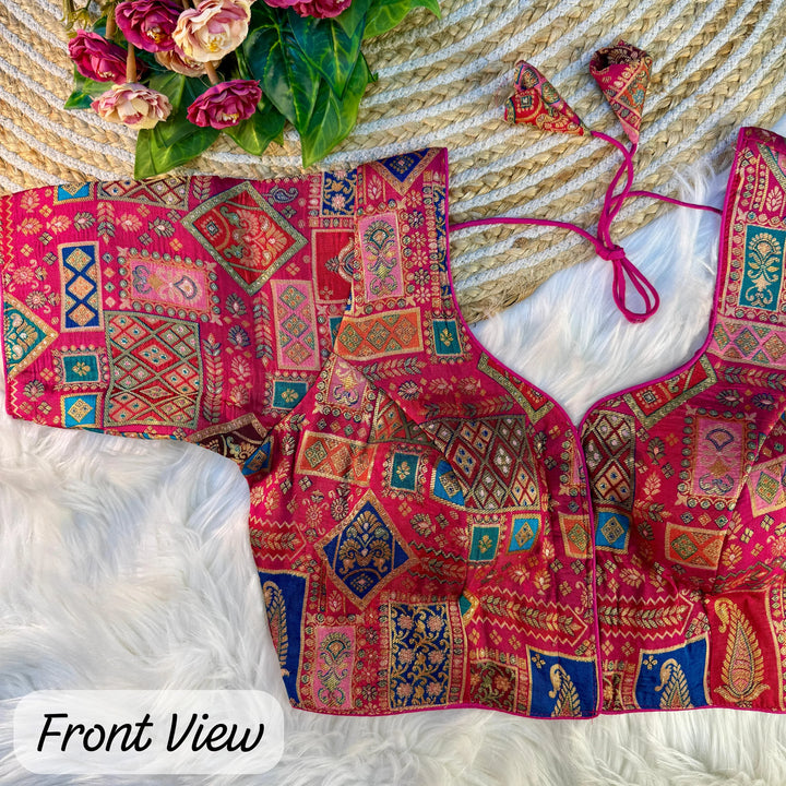 NEW PURE VISCOSE JACQUARD WITH POSITION PRINT WORK VINTAGE BLOUSE