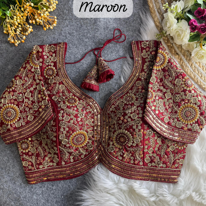 BEAUTIFUL APPLE CUT HEAVY CODDING+THREAD WORK BRIDAL BLOUSE