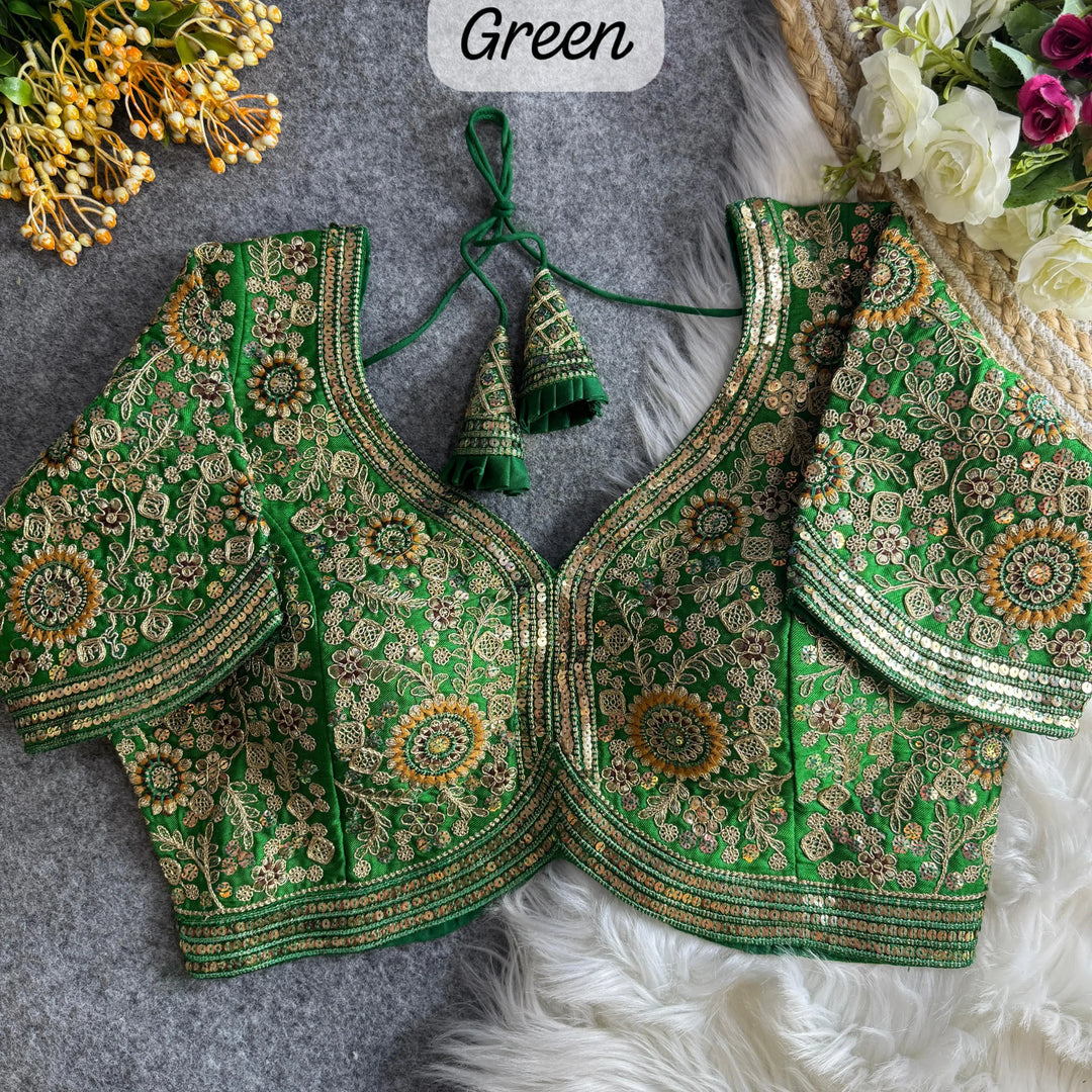 BEAUTIFUL APPLE CUT HEAVY CODDING+THREAD WORK BRIDAL BLOUSE