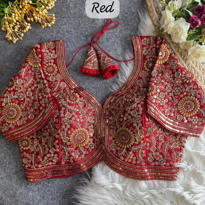 BEAUTIFUL APPLE CUT HEAVY CODDING+THREAD WORK BRIDAL BLOUSE