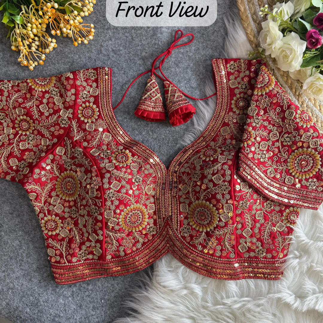 BEAUTIFUL APPLE CUT HEAVY CODDING+THREAD WORK BRIDAL BLOUSE
