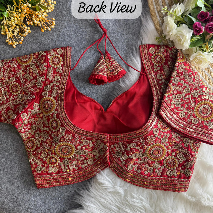 BEAUTIFUL APPLE CUT HEAVY CODDING+THREAD WORK BRIDAL BLOUSE