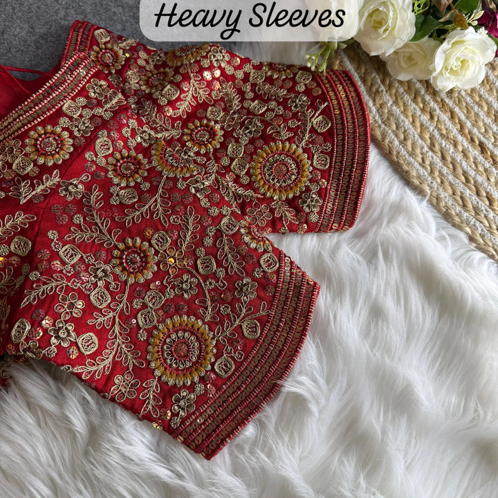 BEAUTIFUL APPLE CUT HEAVY CODDING+THREAD WORK BRIDAL BLOUSE