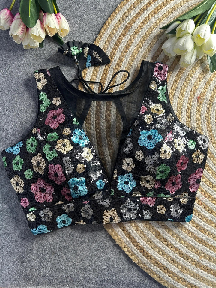 Partywear Deep Neck Sequence Blouse