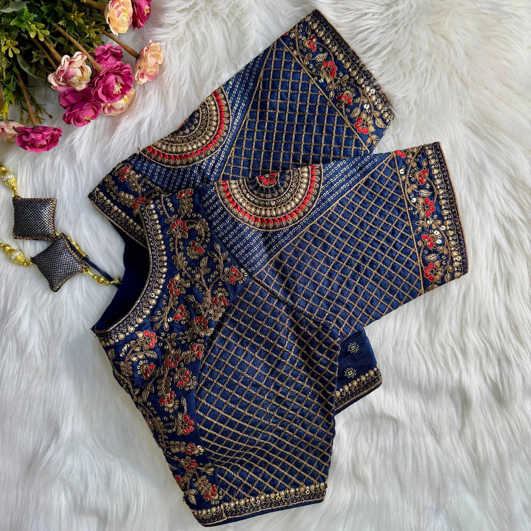 Beautiful Heavy Codding Embroidery + Copper Jari Work Bridal Blouse