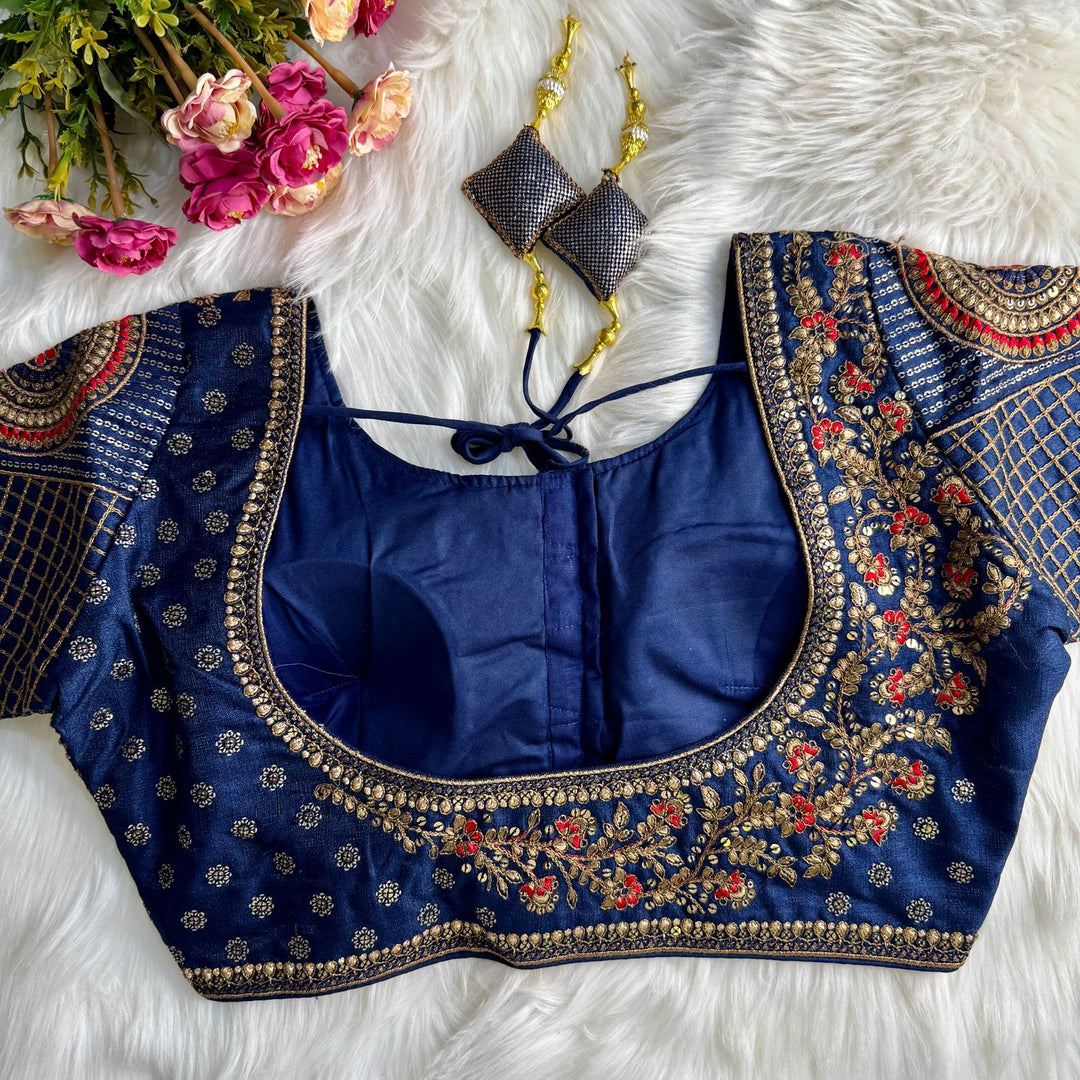 Beautiful Heavy Codding Embroidery + Copper Jari Work Bridal Blouse