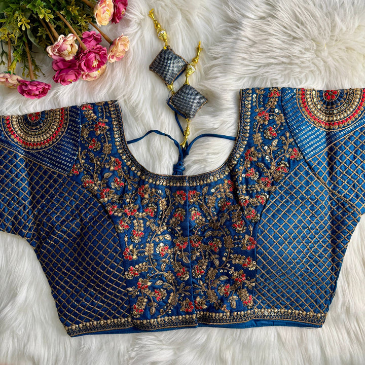 Beautiful Heavy Codding Embroidery + Copper Jari Work Bridal Blouse