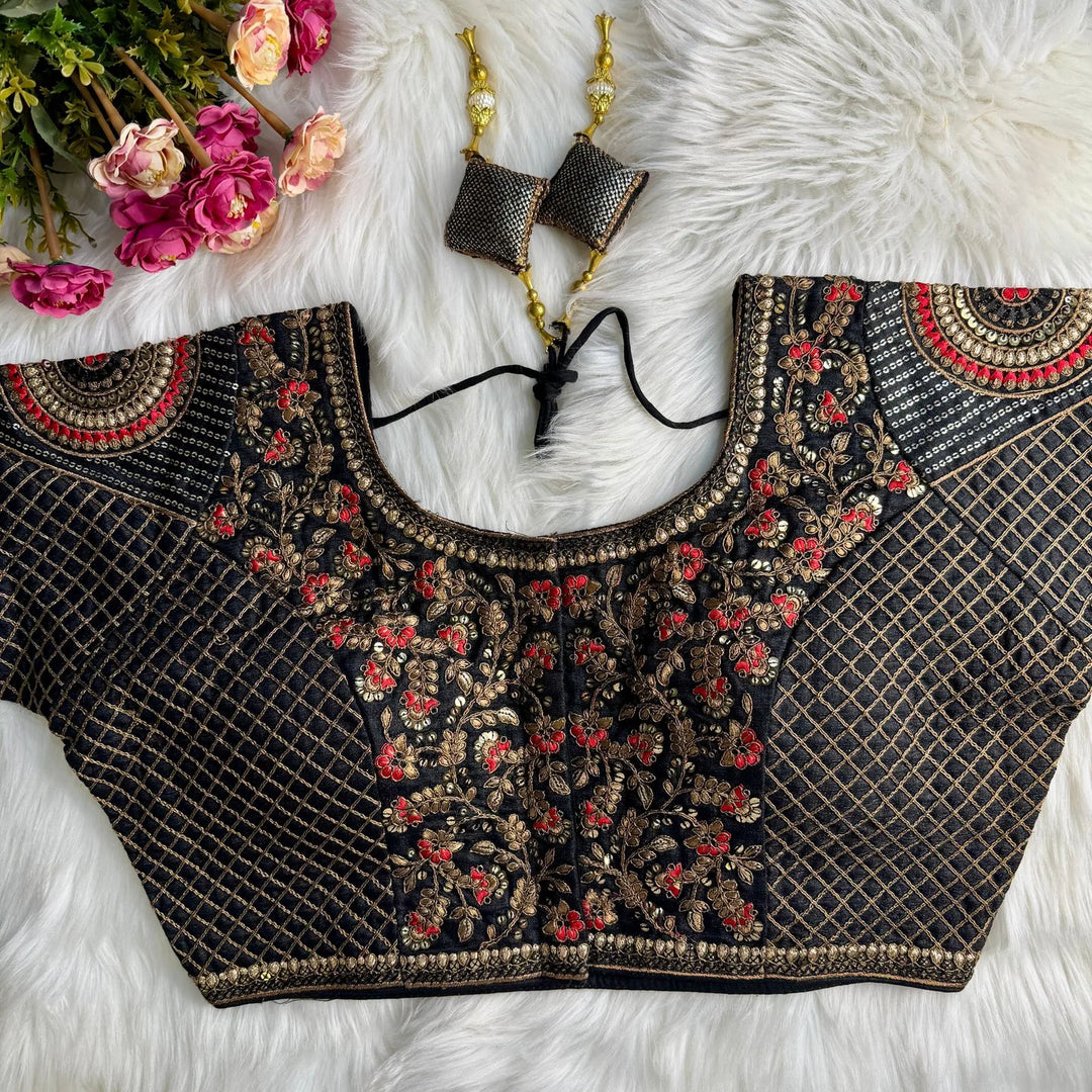Beautiful Heavy Codding Embroidery + Copper Jari Work Bridal Blouse